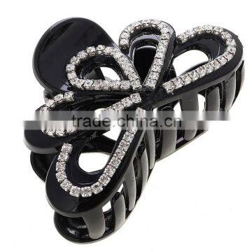 European And American Design Flower Beads Piercing Chunky Claw Black Rhinestone Water Drop Shape Hair Clamp Jewelry For Women