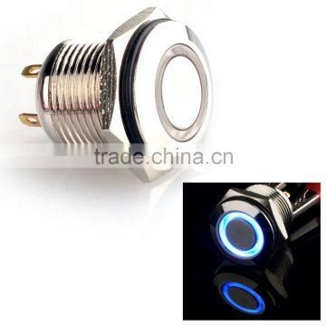 250V 16mm LED Lighted Ring Illuminated Momentary Push Button Switch Flat Head For Car Truck Boat Waterproof IP65