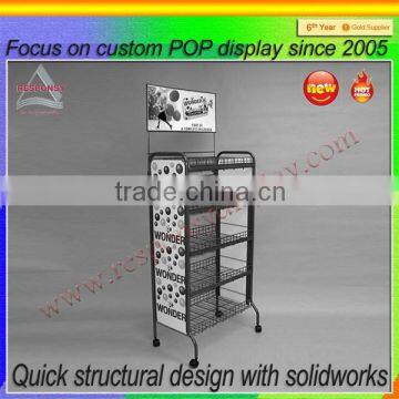 Useful movable metal gift and accessory display rack with 4 wheels