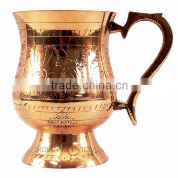 IndianArtVilla Handmade Mughlai Style Brass Mug Cup 415 ML Drinkware Home Hotel Restaurant Tableware Gift Item