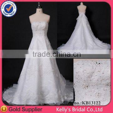 2015 popular latest newly deisgn A-line skirt simple organza beaded straight neckline bride dresses usa