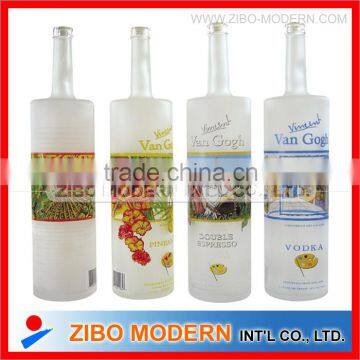 750ml wine bottle with frosted and decal vodka glass bottle