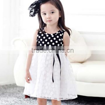 New Kids Girl's Wear Sleeveless Cute Dot Striped O-Neck Patchwork Dress