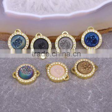 Titanium Agate Connector Beads, Geode Quartz Stone Druzy Beads, Gold plated with Pave Zircon Gem Beads For Jewelry Making