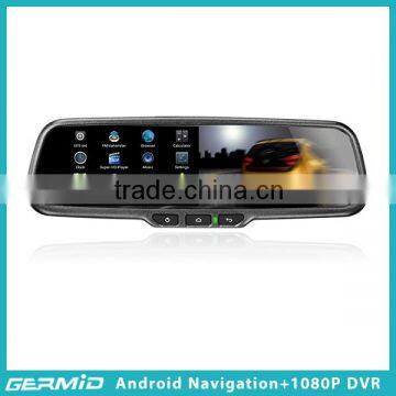 android gps mirror with bluetooth dual camera 1080p car dvr rearview, rear view mirror dash cam