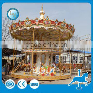 Electric park attractions double decker kids merry go round carousel horses