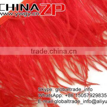 CHINAZP Hot Sale Feather Size 5-6 Inch Strip Two Ply Dyed Red Ostrich Fringe Trim Feathers on Ribbons photo-2