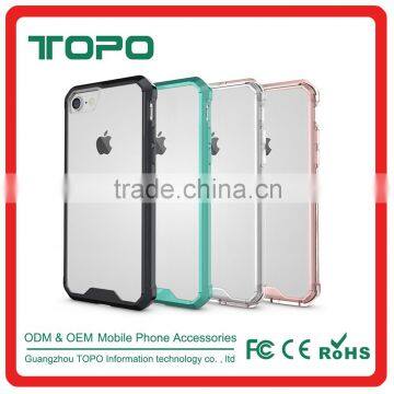 Shockproof Anti Scratch Transparent back cover candy color clear TPU bumper Acrylic Transparent PC case for iPhone 7 plus