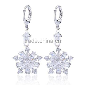 Rellecona Snowflake White Cubic Zircon Hoop Earring Dangling Charm