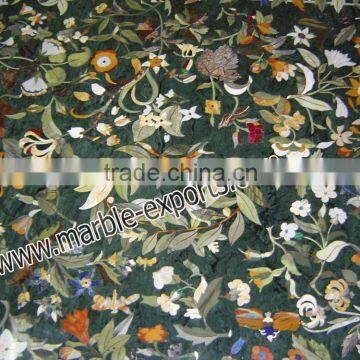 Rectangle Marble Inlay Table Top, Green Pietre Dure Table Top