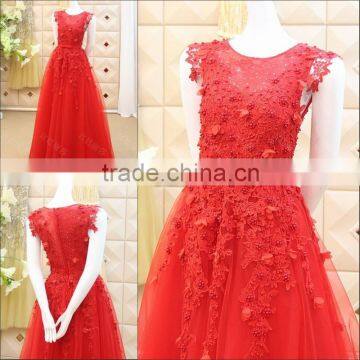 Custom Made Real Picture Red Evening Dresses 2016 Latest Lace Applique Beaded Long Party Dresses Free Shipping ML171