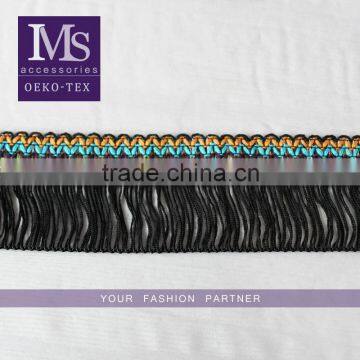 Hot selling 6.5cm width polyester ethnic chainette fringe for garment/bags