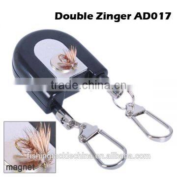 Double snap fly fishing pin on reel zinger