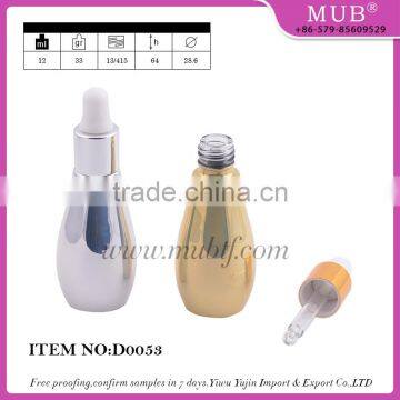 UV Gel Silver Gold Colored Bowling Shaped Glass Dropper Bottle for E-juice, Empty Mini Glass Essential Oil Bottles