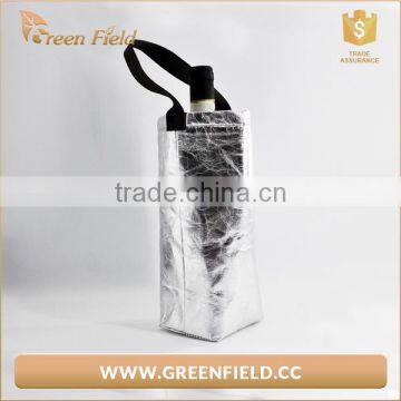 Green Field Washable Metallic Kraft Paper Bottle Wine Cooler Bag photo-3
