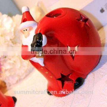 Ceramic Handmade Red Santa Christmas Candle Holders photo-3