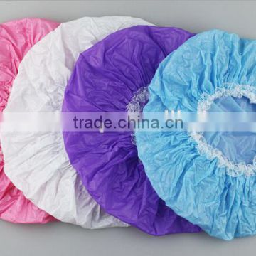 PVC lace waterproof disposable shower caps for women