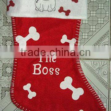 China Factory Cute Mini Fabric Sock Wool Felt Santa Stocking Hangers With Printed Merry Christmas Stars for Baby's Gift photo-2