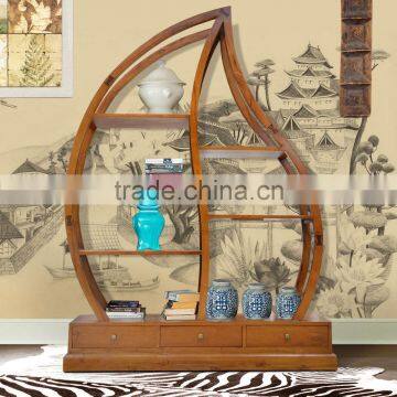 Book Rack Leaf with 3 Drawers Natural Teak Wood Furniture