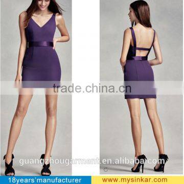 2016 New Fashion sexy V-neck backless sleeve bodycon mini sleeveless elegant Shape Knee-Length woman clothes 2016