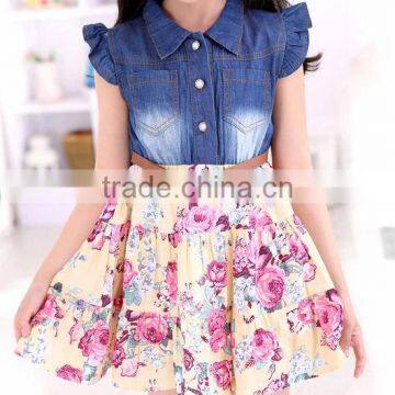 Latest design jeans floral dress for children