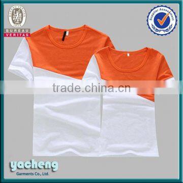 Fashion custom round neck plain cut&sew couple t-shirt