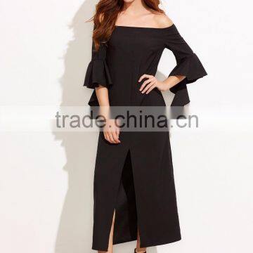 Women off Shoulder Ruffle Sleeve Maxi Dress Latest Western Dress Patterns for Girls photo-4