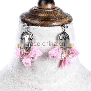 Bohemian Jewelry Crystal Pendant With Pink Tassel Charms Earrings for Women photo-2