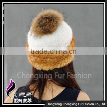 CX-C-235N New Design Knitted Animal Mink Fur Pom Pom Beanie Hats Wholesale photo-3