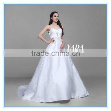 Custom Made Spaghetti Strap Douppioni Hand Embroidery and Beaded A Line Wedding Dress photo-2