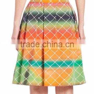 2016 Express Multi Color A-line High-Rise Waist Pleated Cotton Net-Print Midi Knee Length Skirt photo-4