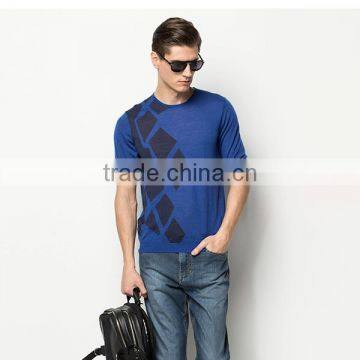 Jacquard 100% mens half sleeve cashmere t-shirt