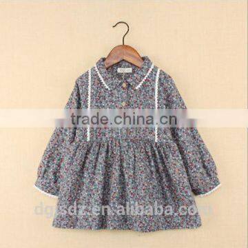 Korean Style Kids Dress Pastoral Style Frock for Kids Girls Lace Neck Long Sleeves photo-3