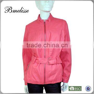 2014-2015 wholesale fashion women pu leather jacket pink Stylish women's Black Leather Jacket