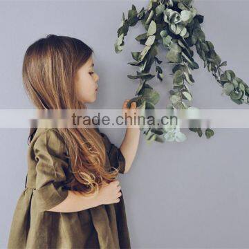 Ties Back Kid Clothing Linen Fabric Dress Elegant Girls Cotton Frock Designs photo-4