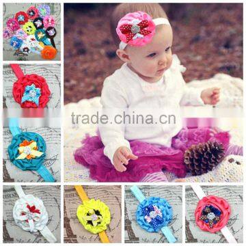 Latest Designs baby elastic headband Wholesale, Ruffled satin flower headband for kids