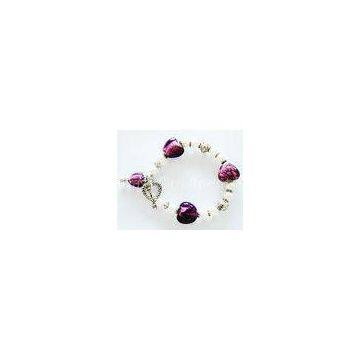 Purple Handmade Glass Bead Bracelets , Heart shaped 7.5\' Stretch