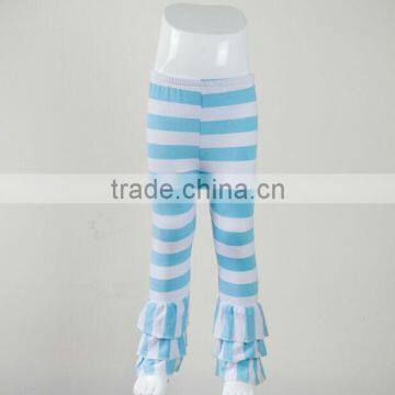 New arrival Big Stripe Aqua and white girls kids stripe ruffle pants hot sell ruffle boutique bottom toddler and children pants