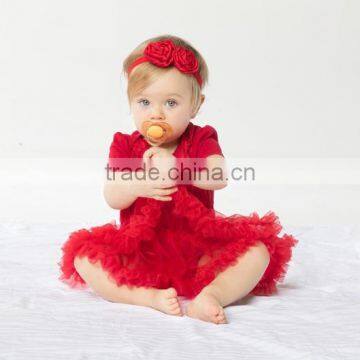 2017 summer new high-quality cotton short-sleeved composite roses red baby set, roomper dress+headband from 1 to 2 years old