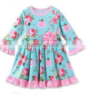 Sue lucky cute design 1-6 years old baby girl party dress long sleeve floral frock wholesale