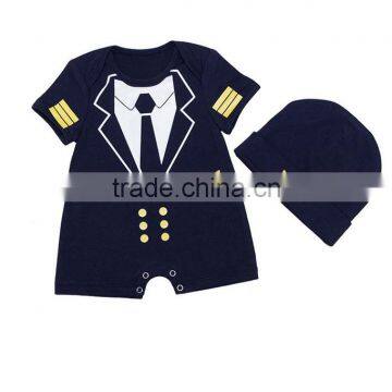 Short Sleeve Cartoon Black Knitted Baby Clothes Cute Printed Jumpsuit