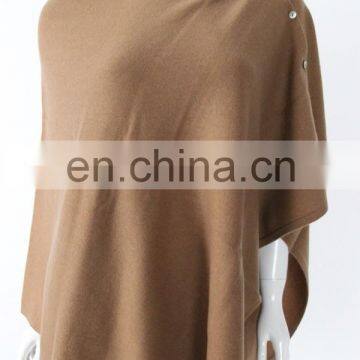 flat knit pure 12gg cashmere buttoned ponchos for women