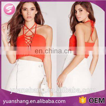 Orange Halter Neck Sexy Lace Up Bralet For Women