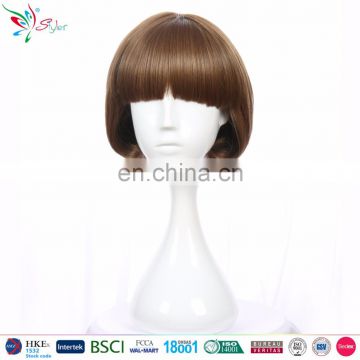 Styler Brand 10 inch straight flat bang short bob hair cosplay wigs brown color