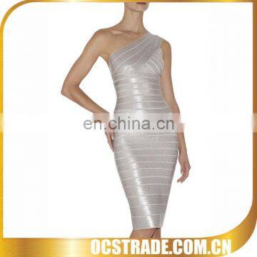 2014 one shoulder silver cocktail dresses knee length sequins