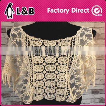 Fashion Cotton Emboridered Blouse Crochet Hollow Blouse With Flower photo-3