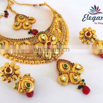 Wholesale Indian Ethnic bridal jewellery with mang tika-Indian Imitation jewellery - one gram gold jewellery-Bollywood jewelry