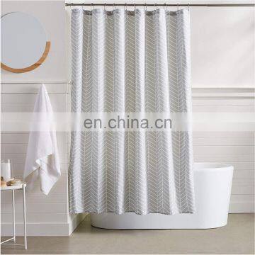 Digital printing Cheap Stripe shower curtain with hooks