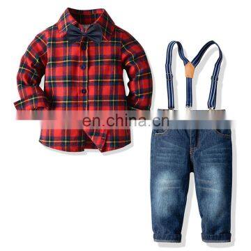 Infant Kid Baby Boy Clothes Sets Plaid Shirts + Denim Pants Outfit Clothes set