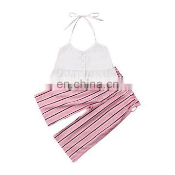 2019 Baby Summer Clothing 1-6Y Infant Kid Baby Girls Clothes Sets White Sleeveless Vest Tops+Striped Wide Leg Pants 2pcs Outfits